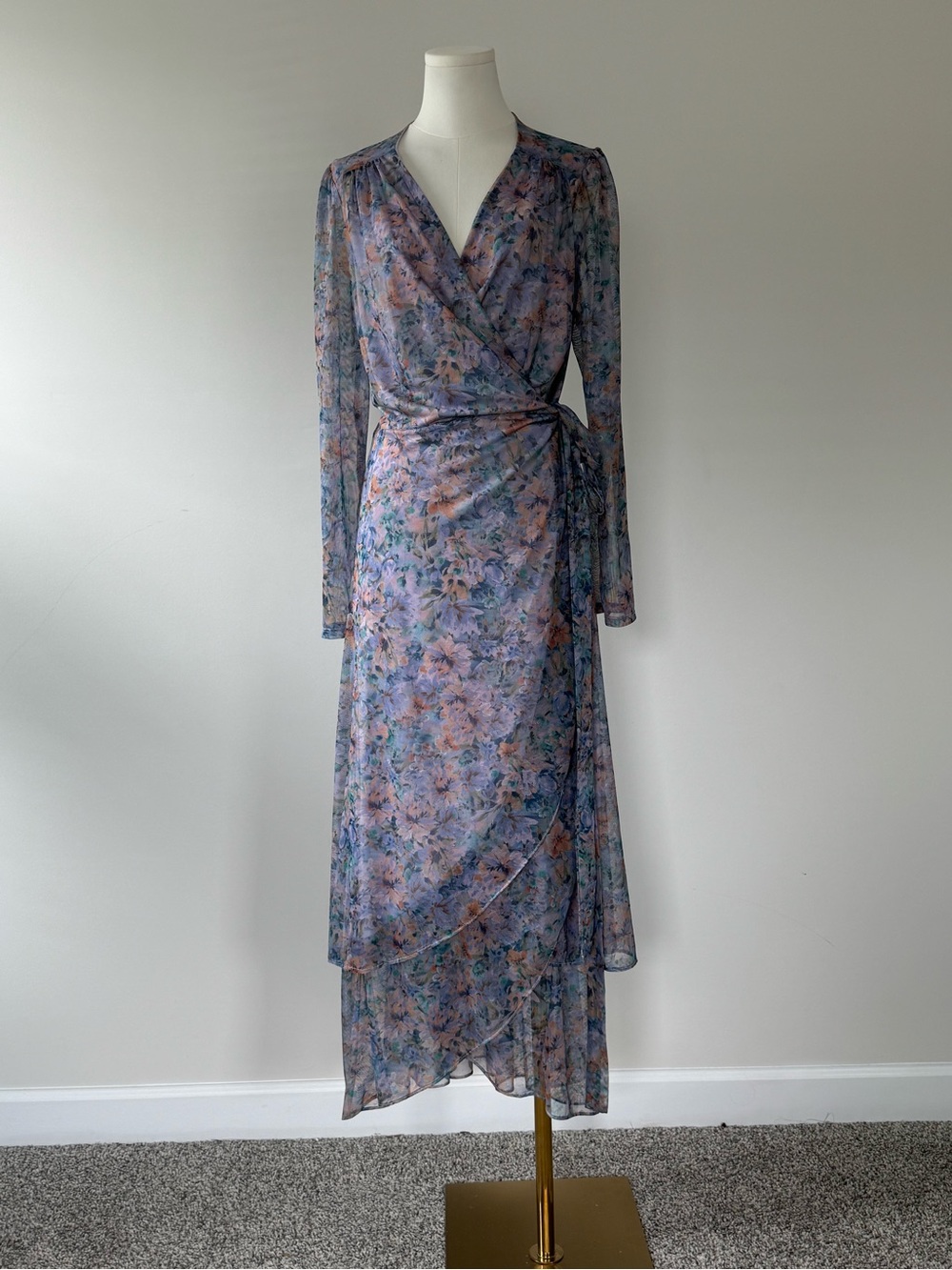 Laundry by Shelli Segal Floral Wrap Midi Maxi Dress Size 12 Long Sleeve Lined - Picture 3 of 7